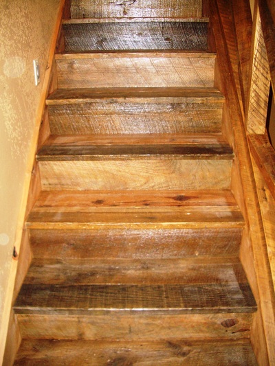 Reclaimed tobacco barn pine steps in northern MN.