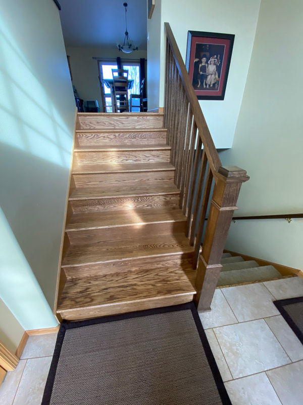Wirebrushed, stained Red Oak steps